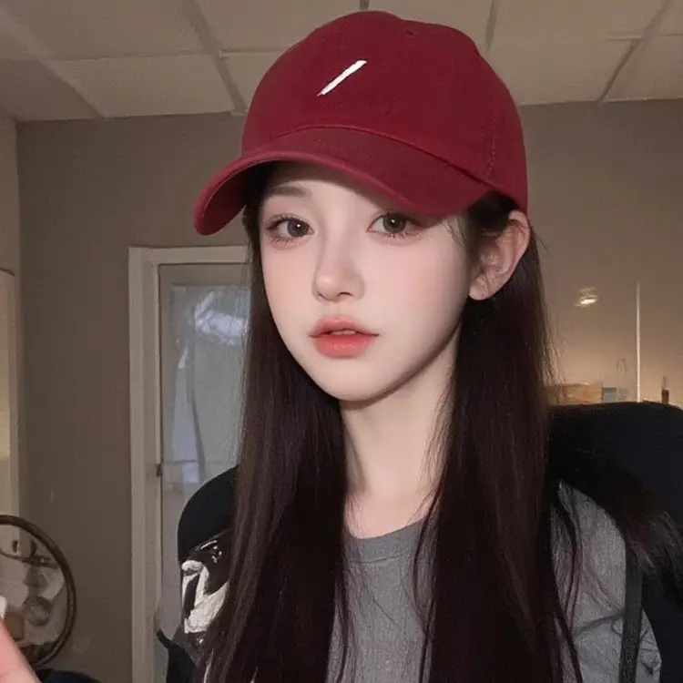 Women Red Baseball Cap Wide Brim Sunshade - Image 10