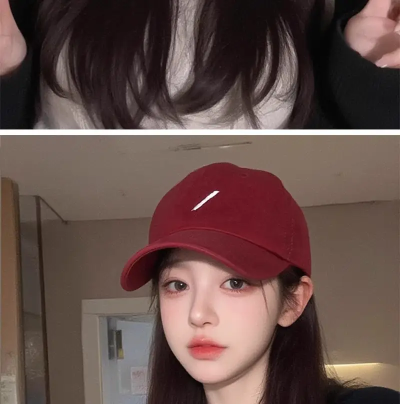 Women Red Baseball Cap Wide Brim Sunshade — feature 2
