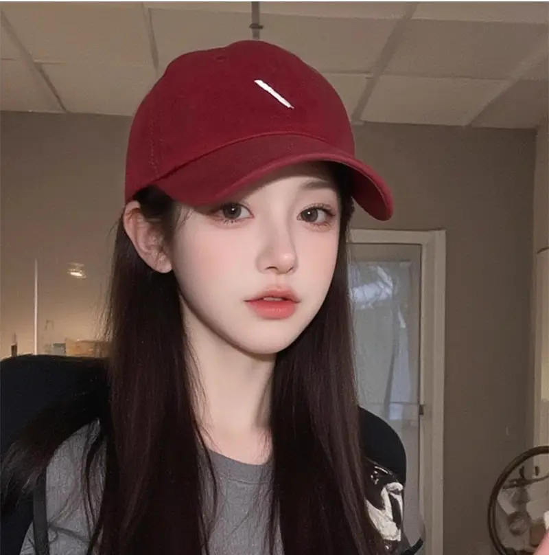 Women Red Baseball Cap Wide Brim Sunshade — feature 5