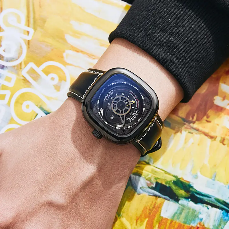 Punk Square Watch for Men with Blue Dial & Belt Strap - Image 2