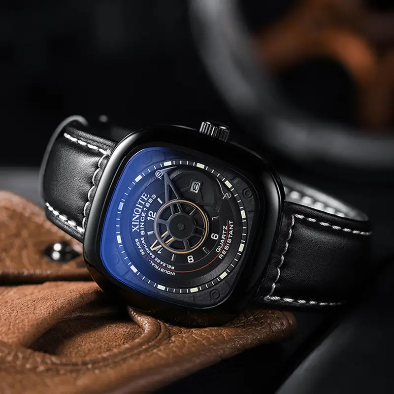 Punk Square Watch for Men with Blue Dial & Belt Strap - Image 4