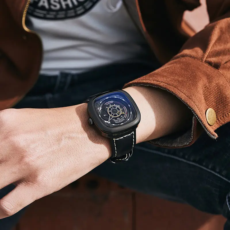 Punk Square Watch for Men with Blue Dial & Belt Strap - Image 5