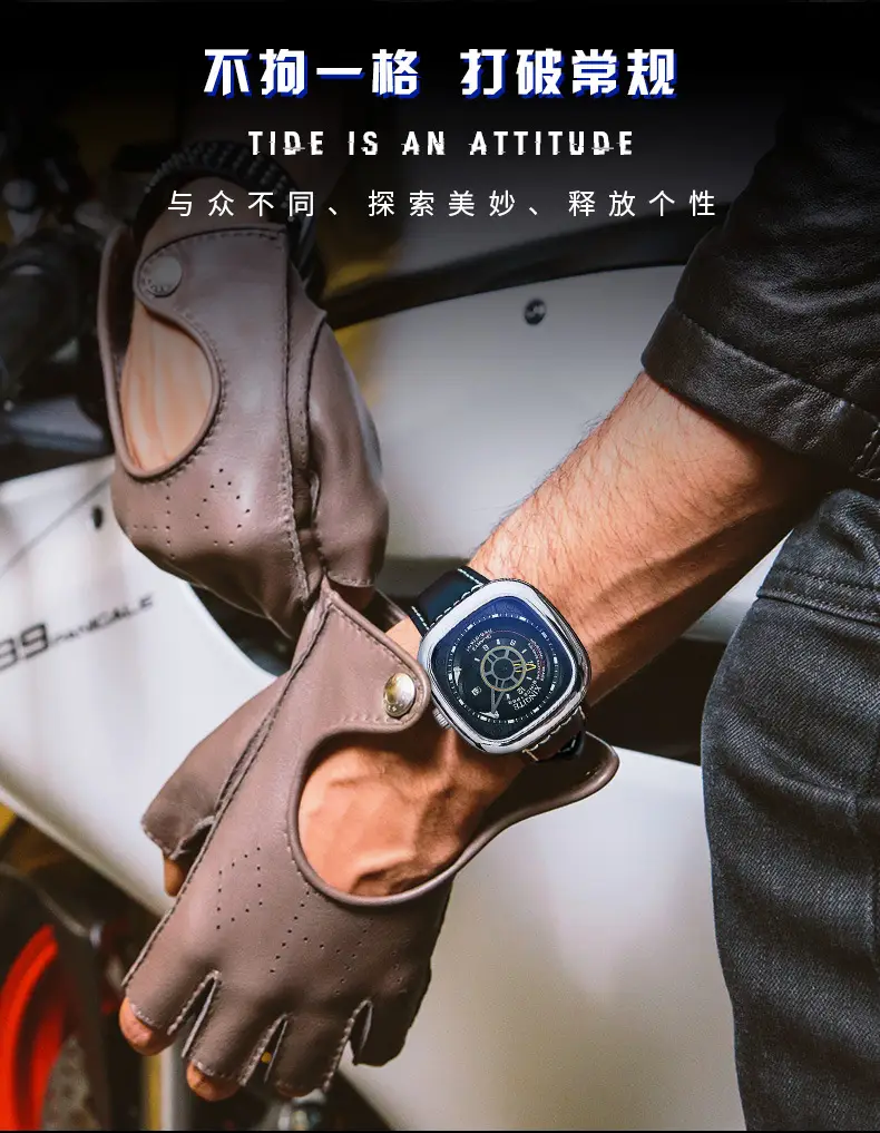 Punk Square Watch for Men with Blue Dial & Belt Strap — feature 10