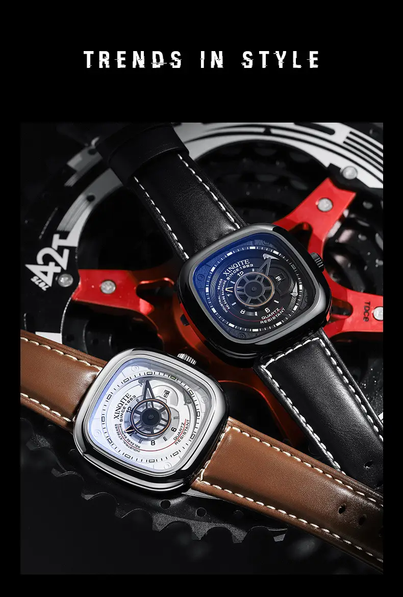 Punk Square Watch for Men with Blue Dial & Belt Strap — feature 11