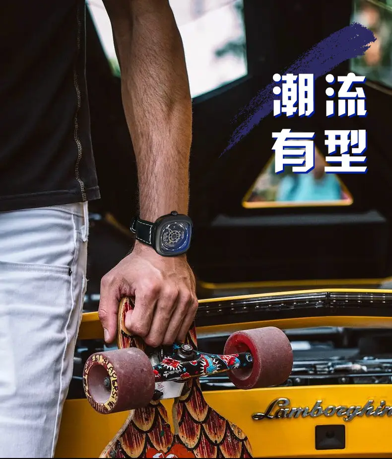 Punk Square Watch for Men with Blue Dial & Belt Strap — feature 12