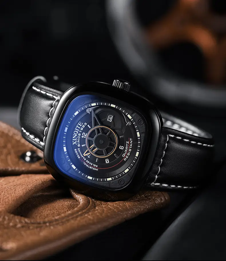 Punk Square Watch for Men with Blue Dial & Belt Strap — feature 2