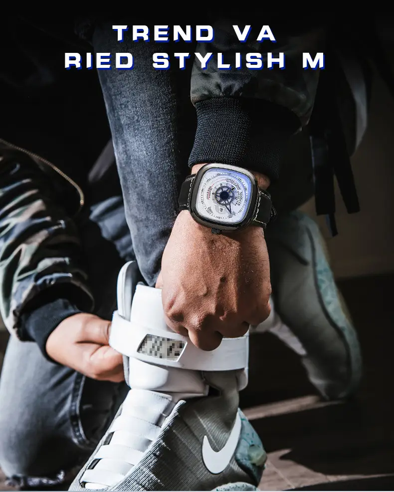 Punk Square Watch for Men with Blue Dial & Belt Strap — feature 4
