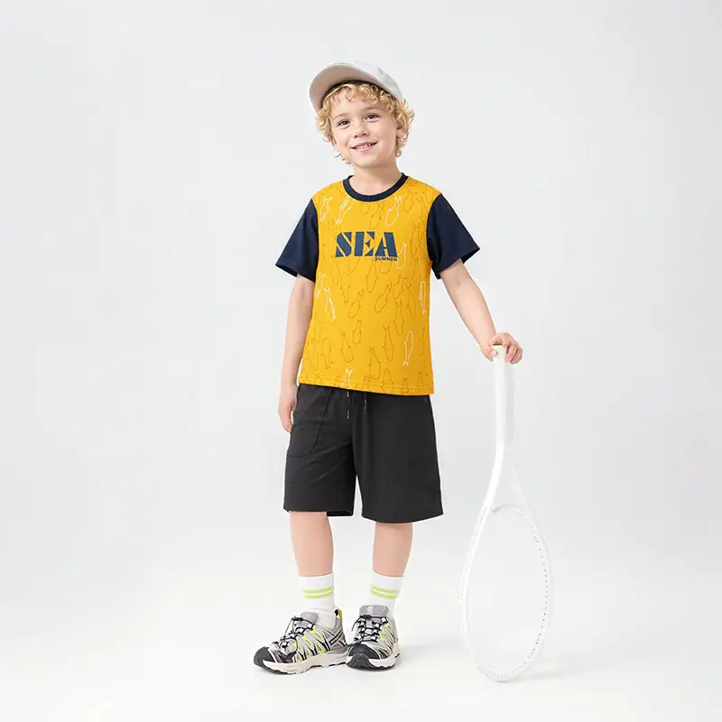 Kids Korean Style Short Sleeve T-Shirt Set Brown Shorts — feature 1