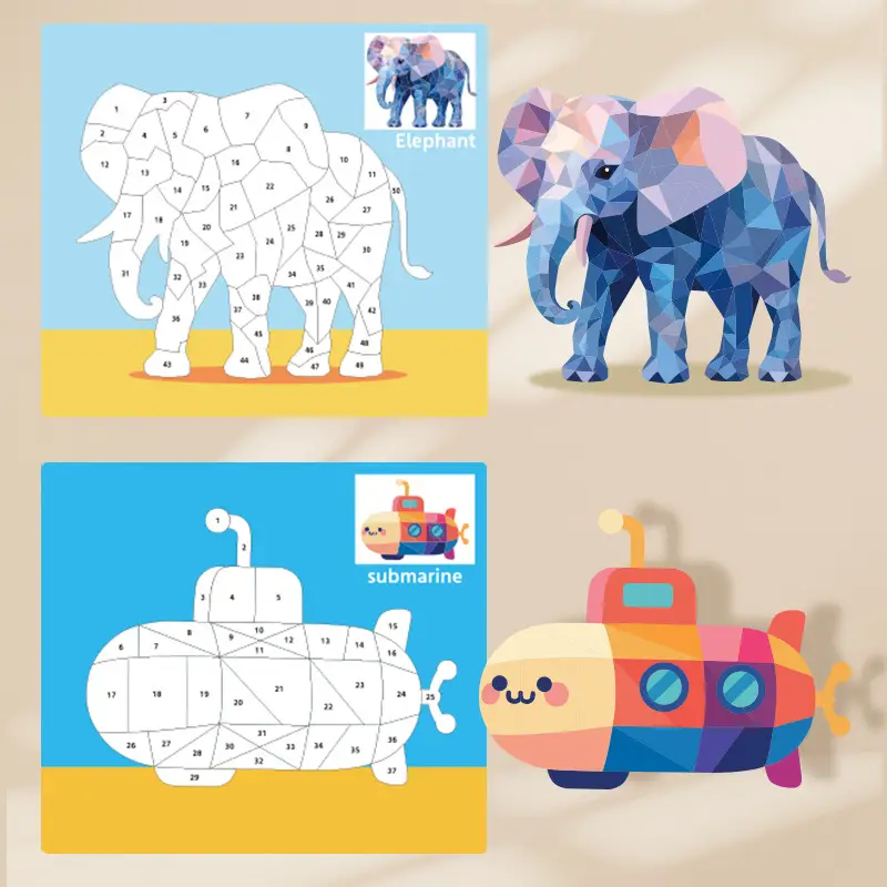 Children's 3D Geometric Collage Puzzle Educational Toys Kindergarten 3-6 Years Old Focus Handmade DIY Stickers