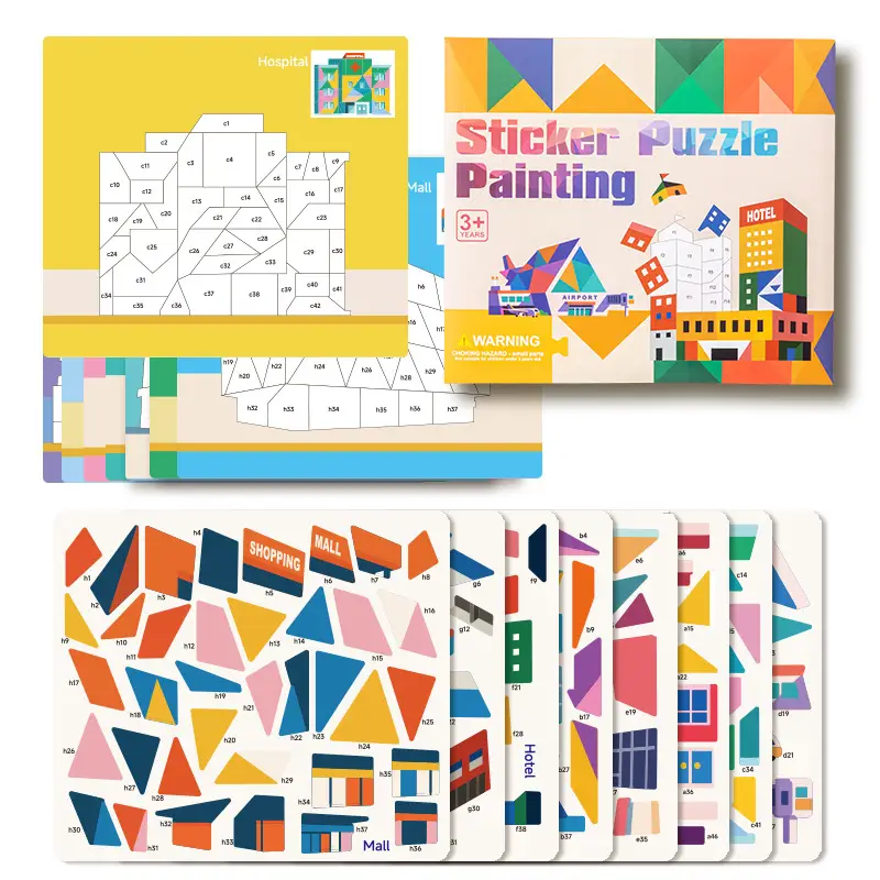 Children's 3D Geometric Collage Puzzle Educational Toys Kindergarten 3-6 Years Old Focus Handmade DIY Stickers
