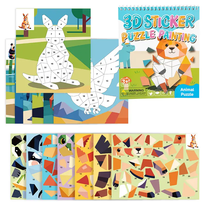 Children's 3D Geometric Collage Puzzle Educational Toys Kindergarten 3-6 Years Old Focus Handmade DIY Stickers