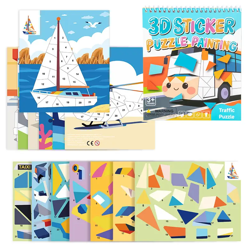 Children's 3D Geometric Collage Puzzle Educational Toys Kindergarten 3-6 Years Old Focus Handmade DIY Stickers