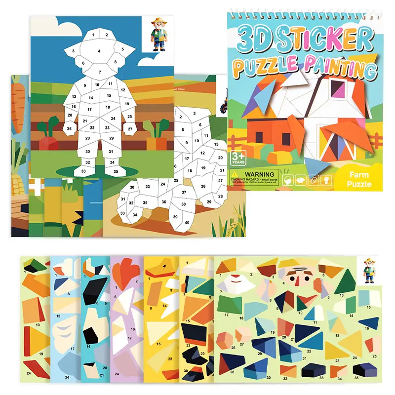 Children's 3D Geometric Collage Puzzle Educational Toys Kindergarten 3-6 Years Old Focus Handmade DIY Stickers