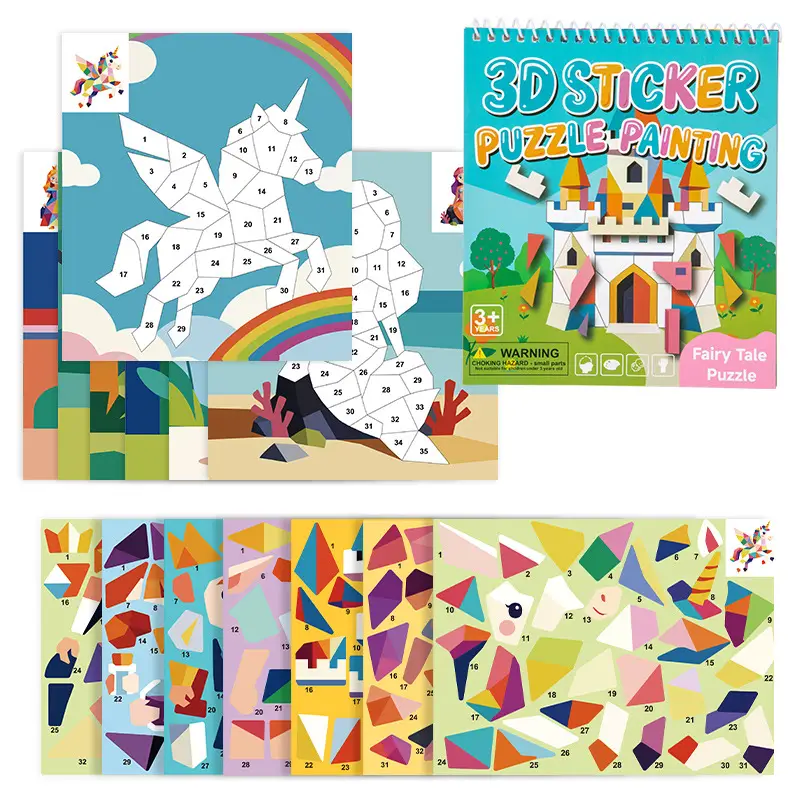 Children's 3D Geometric Collage Puzzle Educational Toys Kindergarten 3-6 Years Old Focus Handmade DIY Stickers