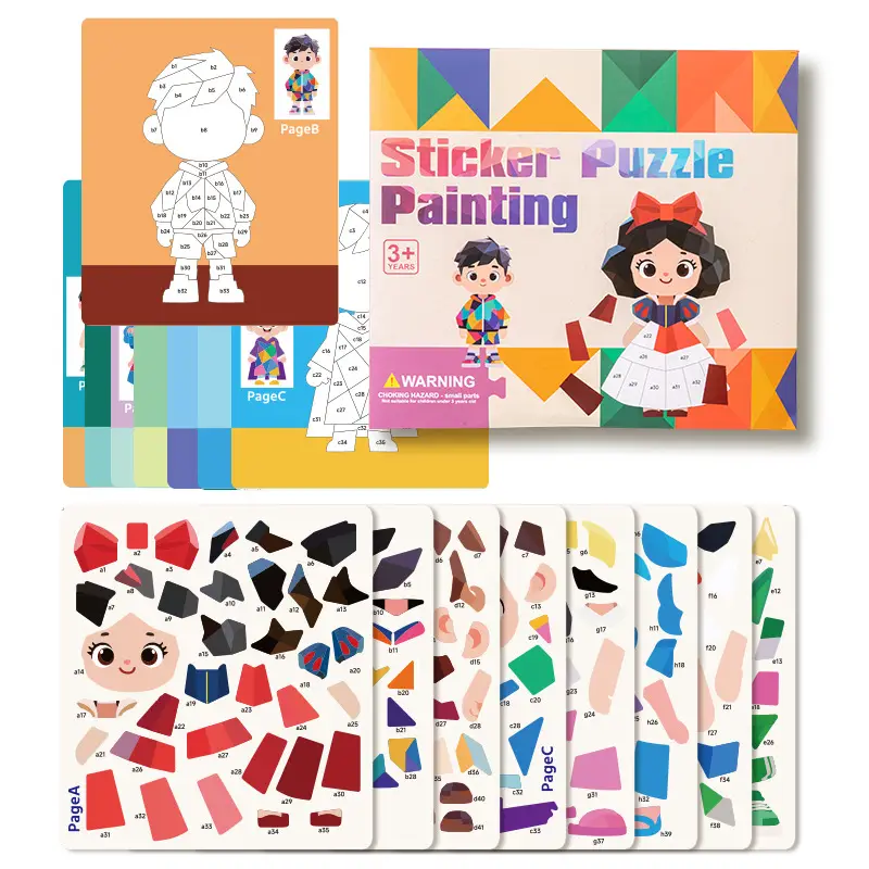 Children's 3D Geometric Collage Puzzle Educational Toys Kindergarten 3-6 Years Old Focus Handmade DIY Stickers