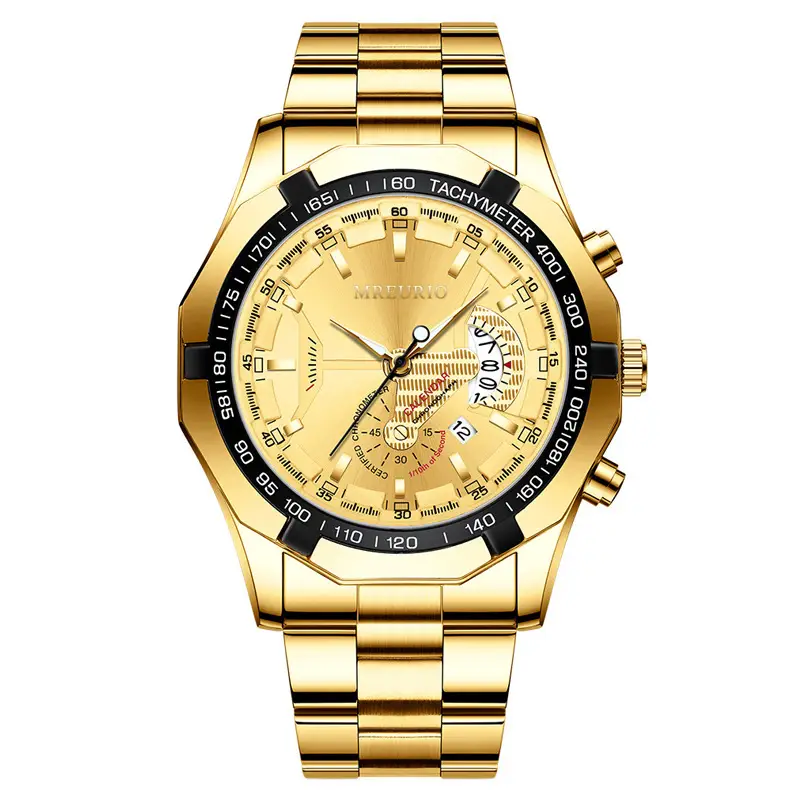 Gold Men's Chronograph Wristwatch with Large Dial & Quartz Movement - Image 7
