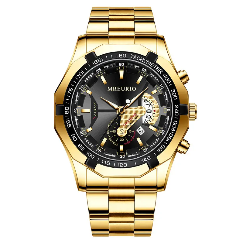 Gold Men's Chronograph Wristwatch with Large Dial & Quartz Movement - Image 3