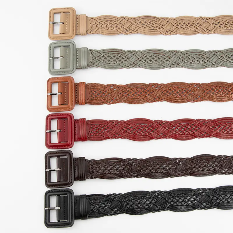 Hand-Woven Women's Wide Belt Tan Braided Belt - Image 8