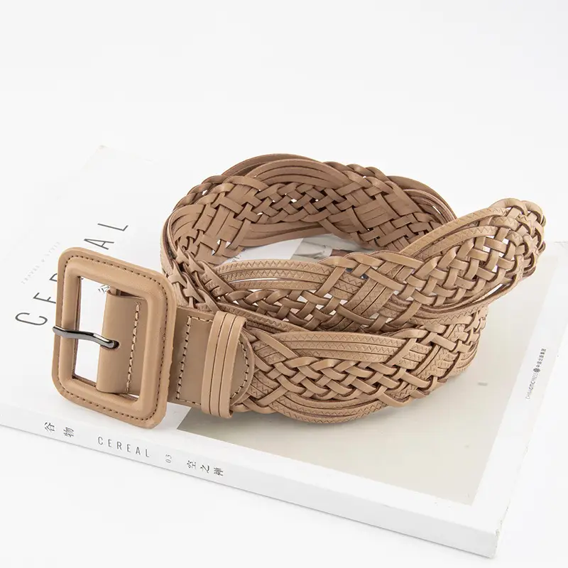 Hand-Woven Women's Wide Belt Tan Braided Belt - Image 9