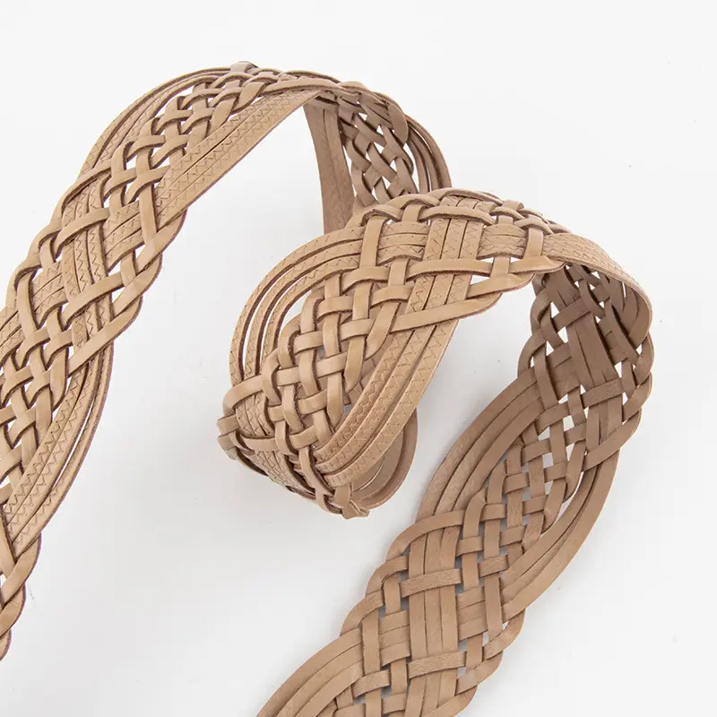 Hand-Woven Women's Wide Belt Tan Braided Belt - Image 10