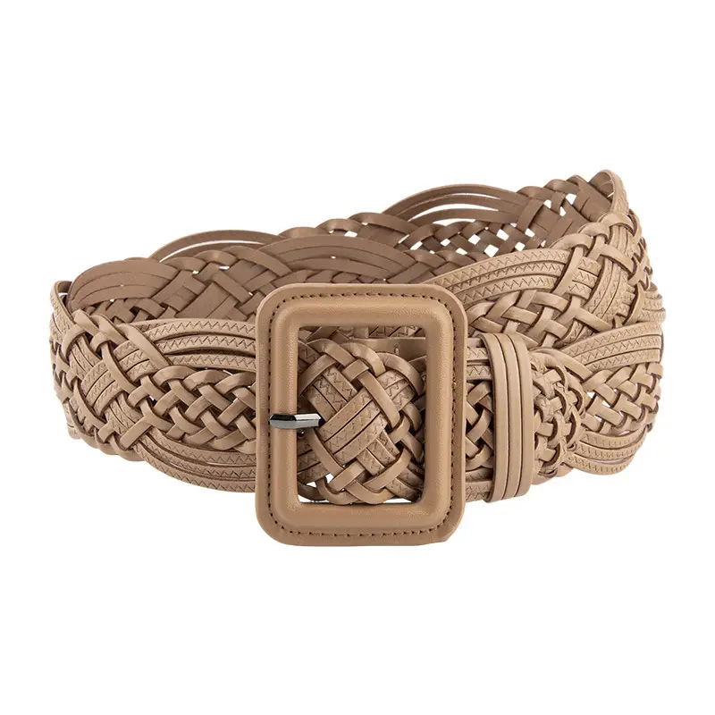 Hand-Woven Women's Wide Belt Tan Braided Belt - Image 11