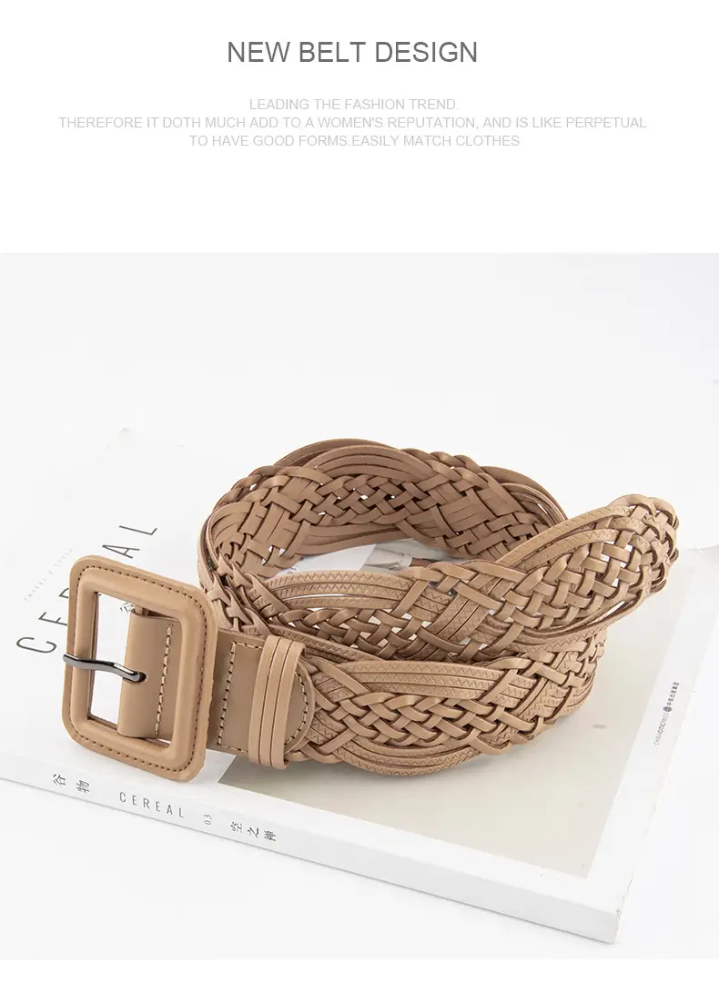 Hand-Woven Women's Wide Belt Tan Braided Belt — feature 10