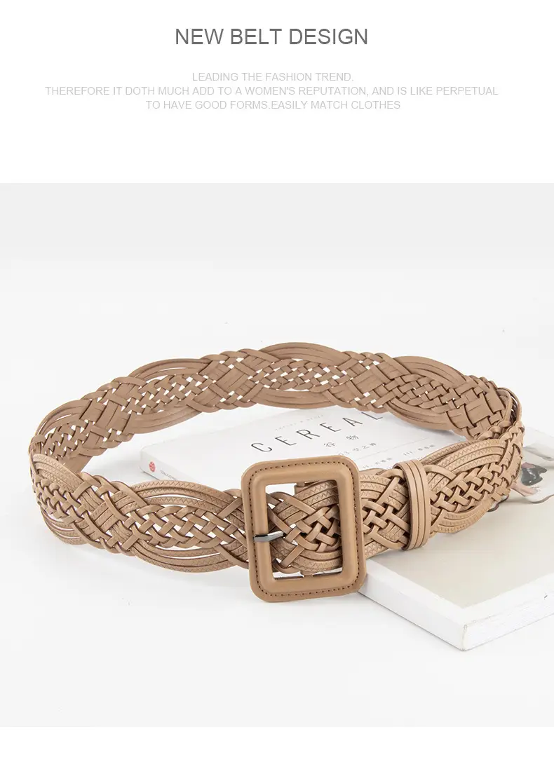 Hand-Woven Women's Wide Belt Tan Braided Belt — feature 11