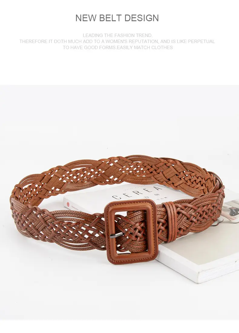 Hand-Woven Women's Wide Belt Tan Braided Belt — feature 12