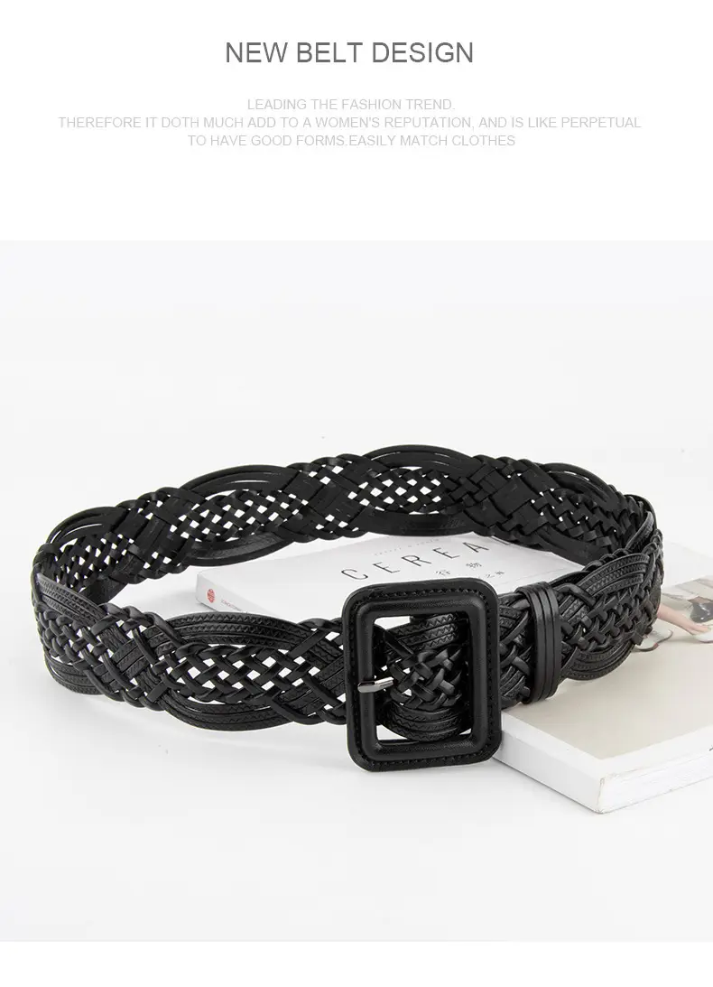 Hand-Woven Women's Wide Belt Tan Braided Belt — feature 13