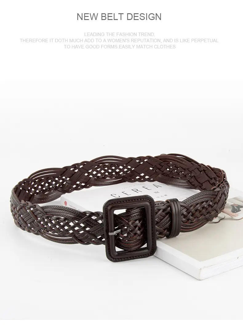 Hand-Woven Women's Wide Belt Tan Braided Belt — feature 14