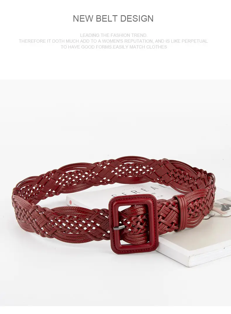 Hand-Woven Women's Wide Belt Tan Braided Belt — feature 15