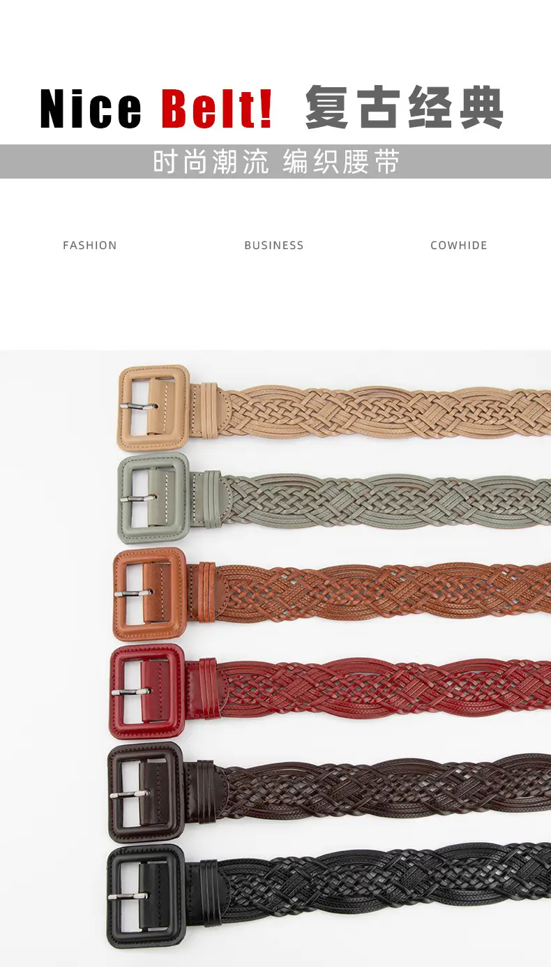 Hand-Woven Women's Wide Belt Tan Braided Belt — feature 3