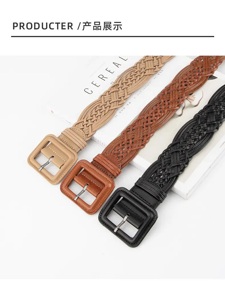 Hand-Woven Women's Wide Belt Tan Braided Belt — feature 9