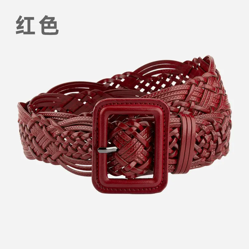 Hand-Woven Women's Wide Belt Tan Braided Belt - Image 2