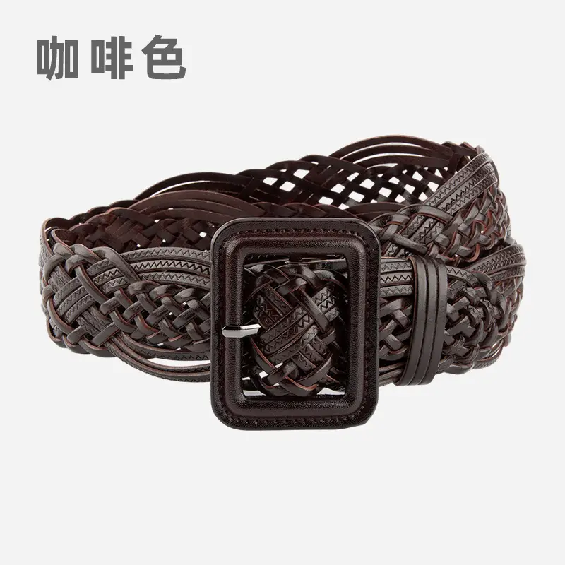 Hand-Woven Women's Wide Belt Tan Braided Belt - Image 3
