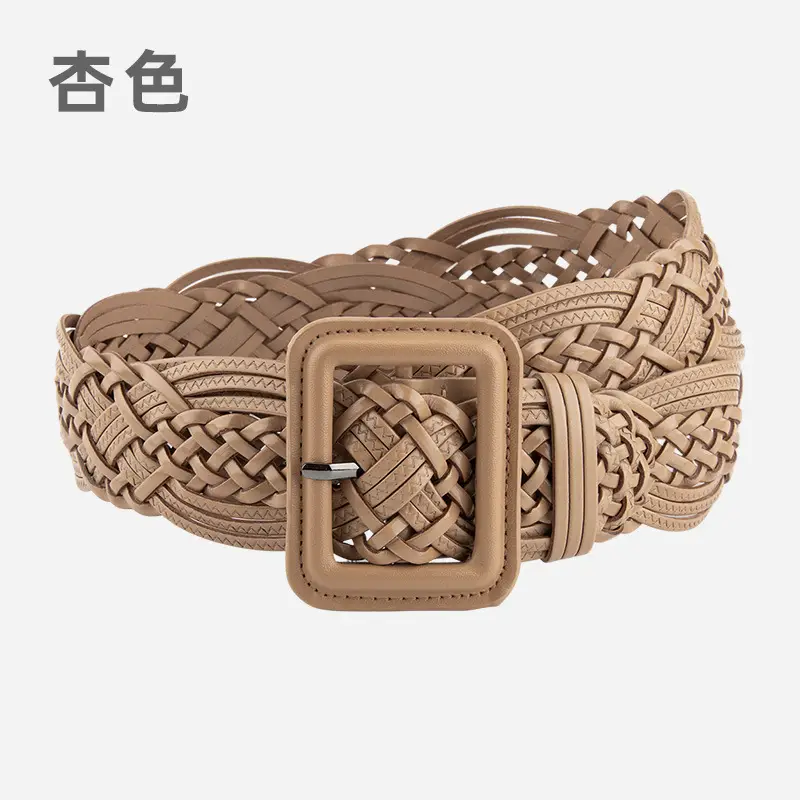 Hand-Woven Women's Wide Belt Tan Braided Belt - Image 5