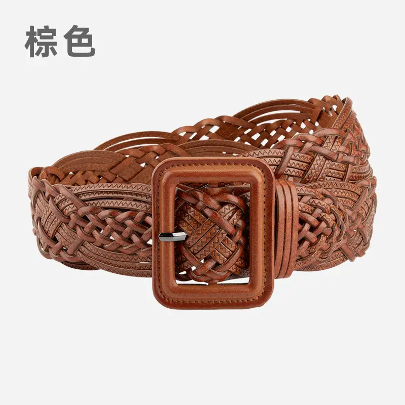 Hand-Woven Women's Wide Belt Tan Braided Belt - Image 6