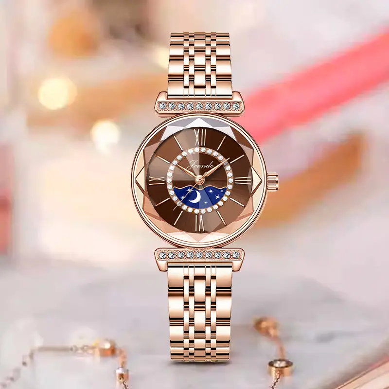 Elegant Rose Gold Women's Quartz Watch with Rainbow Dial - Image 6