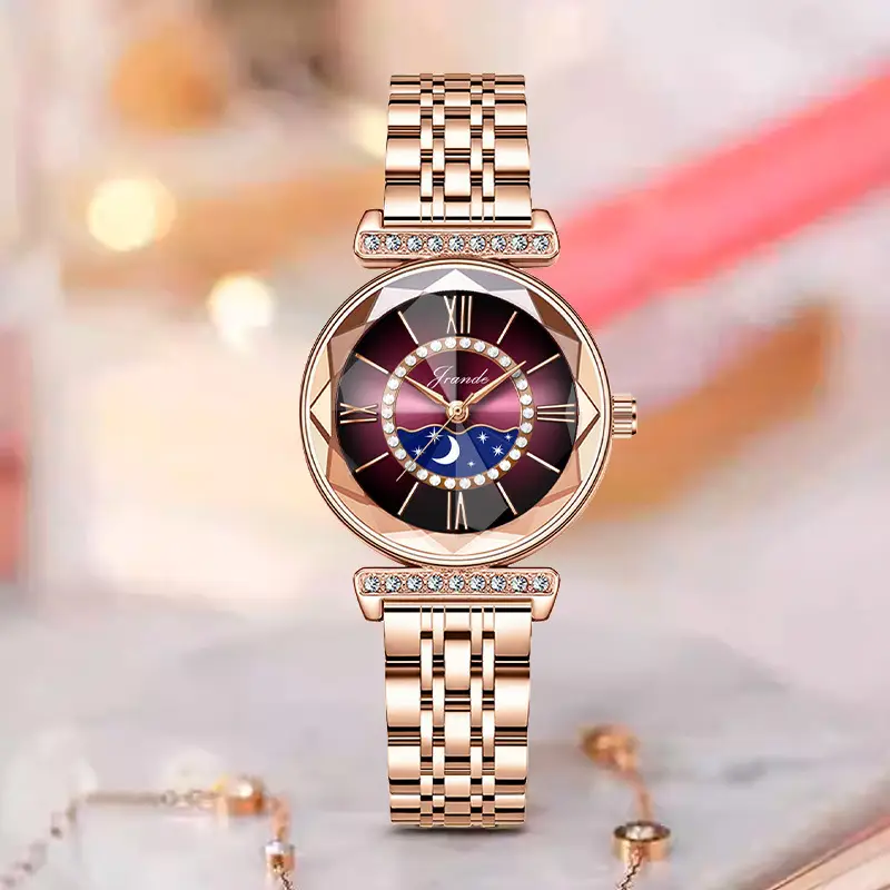 Elegant Rose Gold Women's Quartz Watch with Rainbow Dial - Image 7