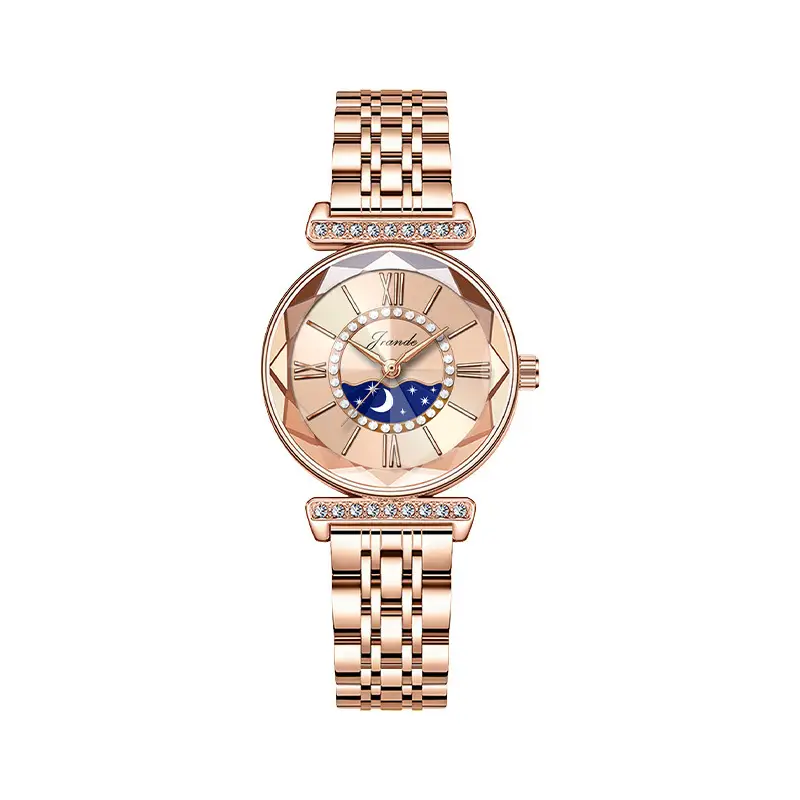Elegant Rose Gold Women's Quartz Watch with Rainbow Dial - Image 9