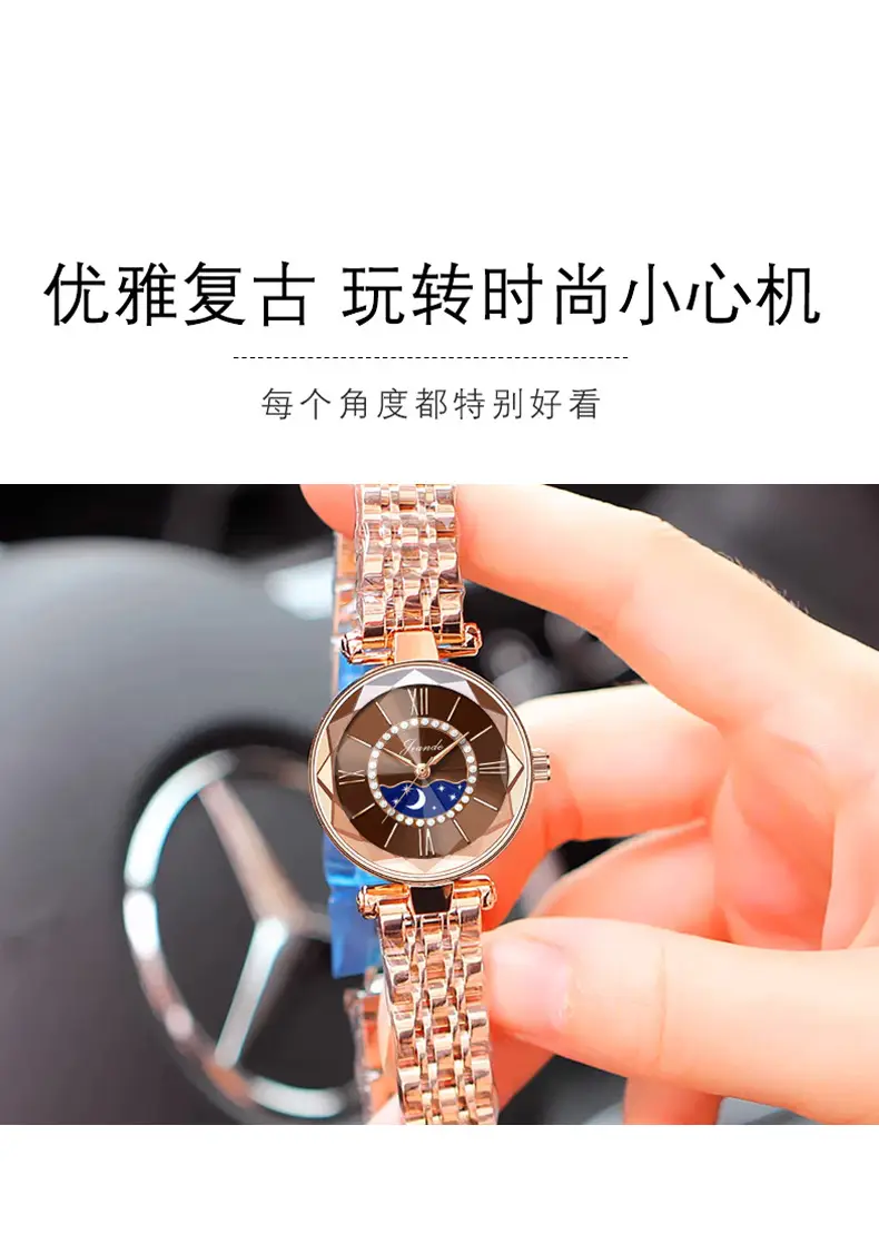 Elegant Rose Gold Women's Quartz Watch with Rainbow Dial — feature 10