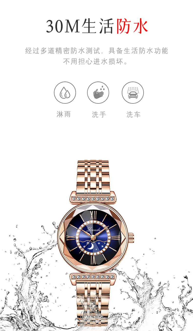 Elegant Rose Gold Women's Quartz Watch with Rainbow Dial — feature 12
