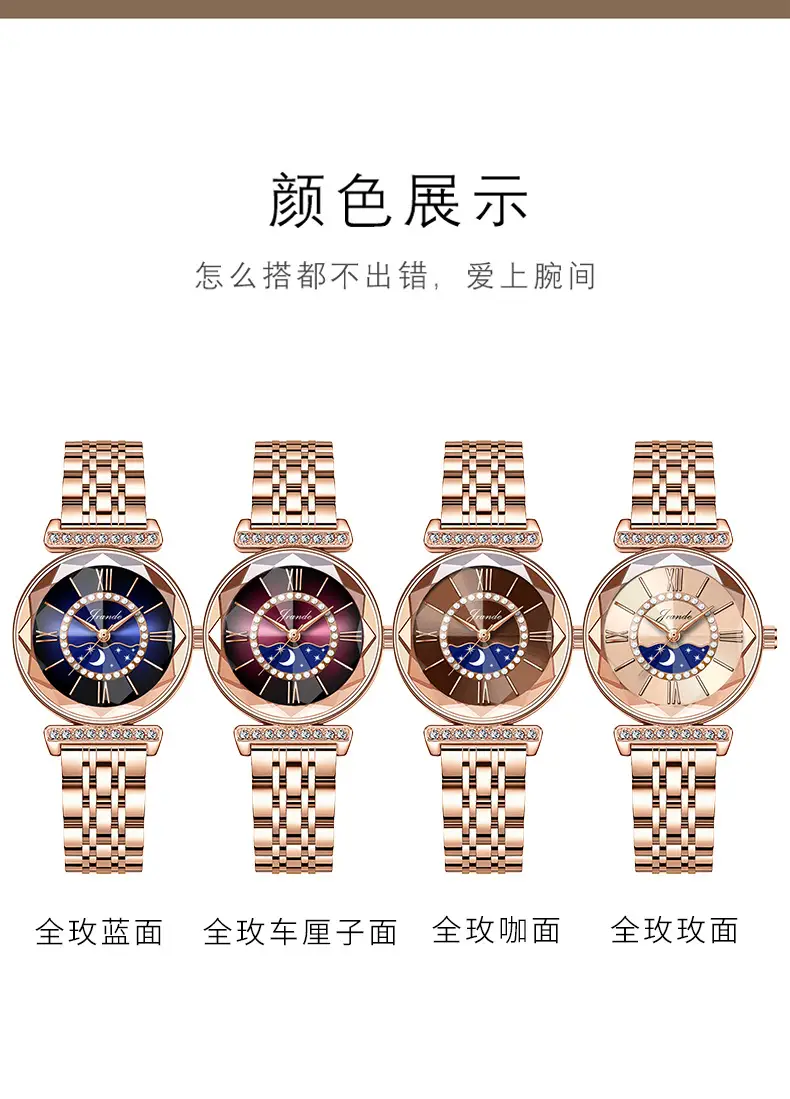 Elegant Rose Gold Women's Quartz Watch with Rainbow Dial — feature 9