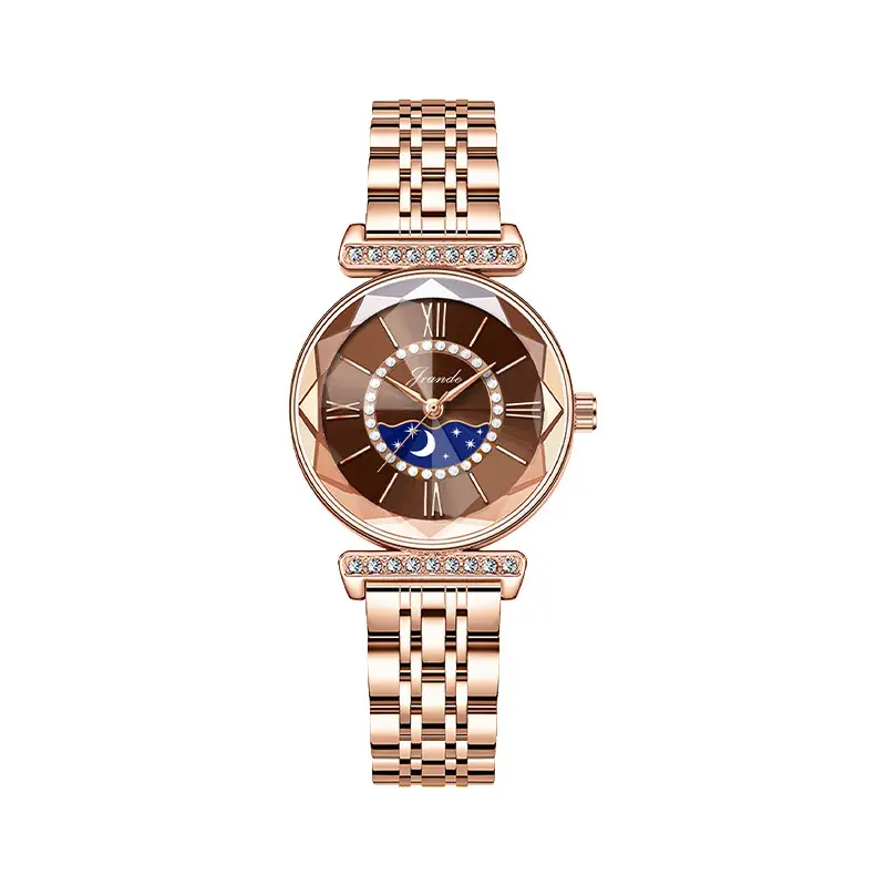 Elegant Rose Gold Women's Quartz Watch with Rainbow Dial - Image 2