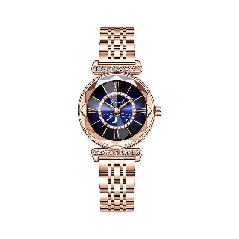 Elegant Rose Gold Women's Quartz Watch with Rainbow Dial - Image 3