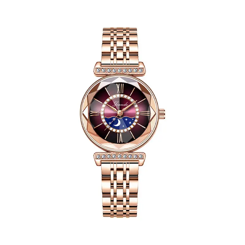 Elegant Rose Gold Women's Quartz Watch with Rainbow Dial - Image 4