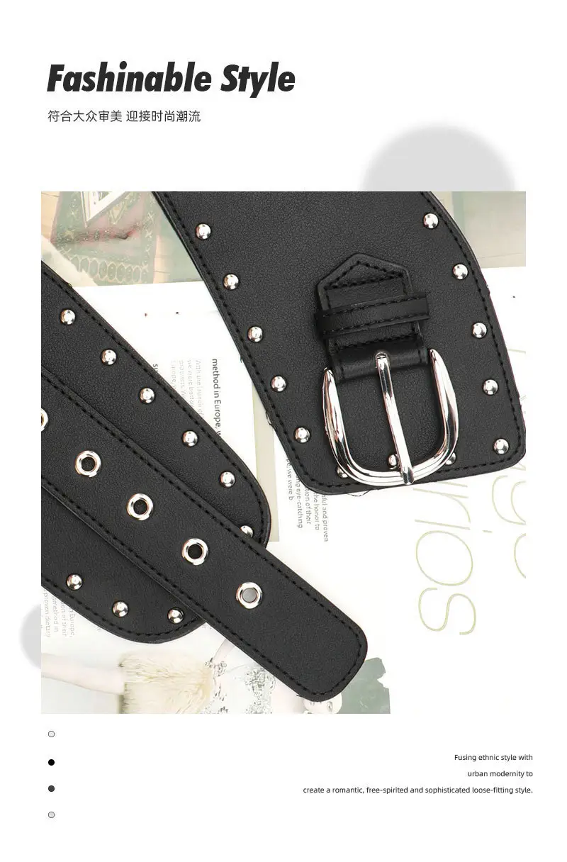 Black Rivet Waist Belt for Women Cross Border European American — feature 21