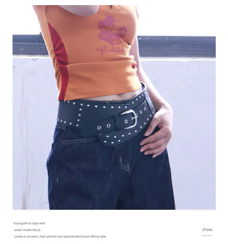 Black Rivet Waist Belt for Women Cross Border European American — feature 24