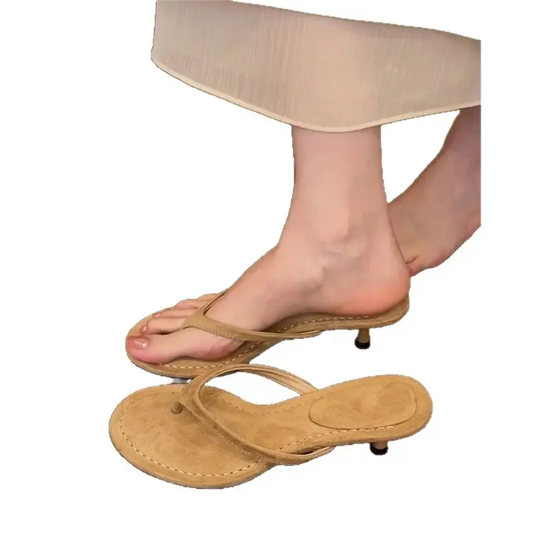 Women's French Kitten Flip Flops Beige Clip-Toe Stiletto Mid-High - Image 7