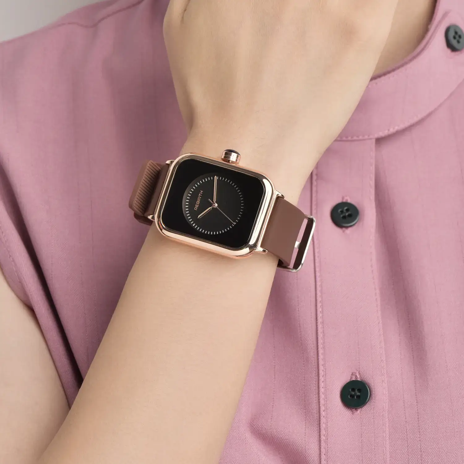 2021 Square Quartz Watch Black Rose Gold Women - Image 4